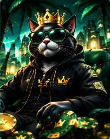De mascotte van Kotobet op een smaragdgroene troon